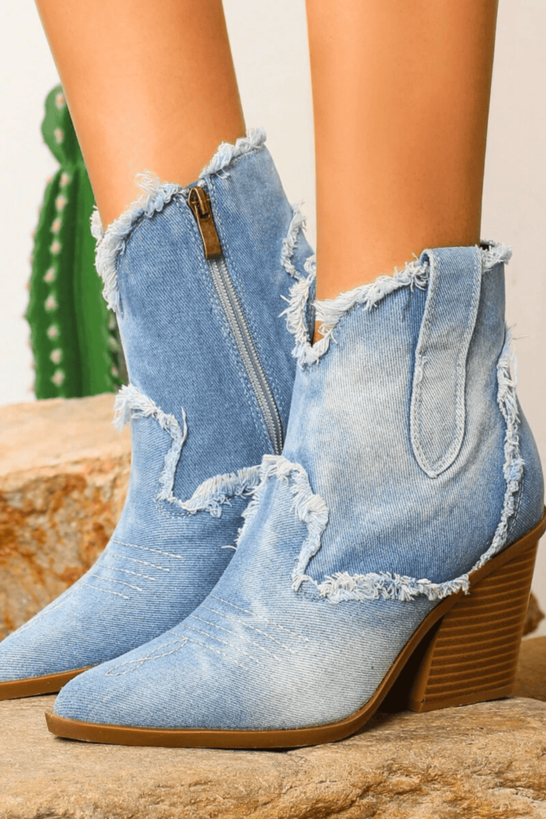 Mabel | Retro Denim Western Ankle Boots