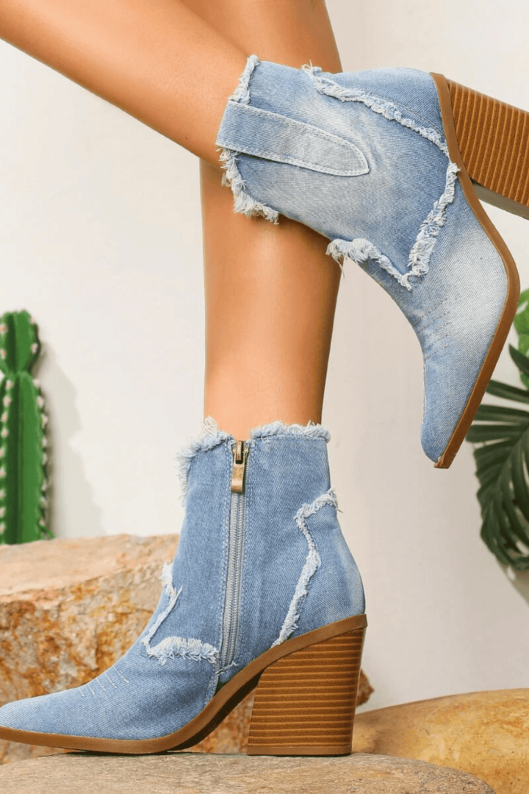 Mabel | Retro Denim Western Ankle Boots