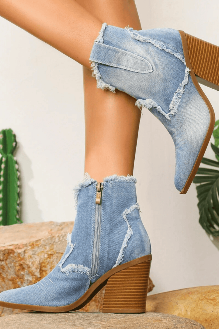 Mabel | Retro Denim Western Ankle Boots