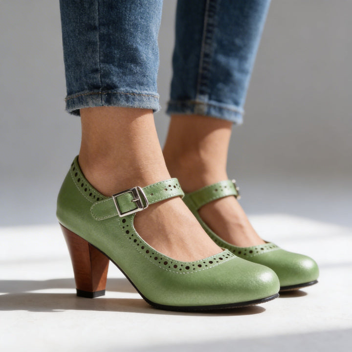 Jenna | Retro Heeled Mary Janes with Buckle Strap
