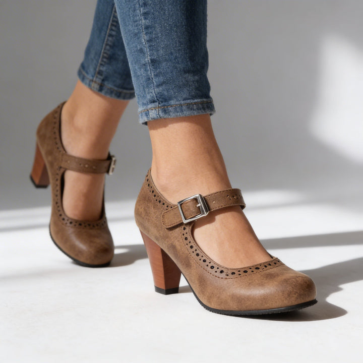 Jenna | Retro Heeled Mary Janes with Buckle Strap