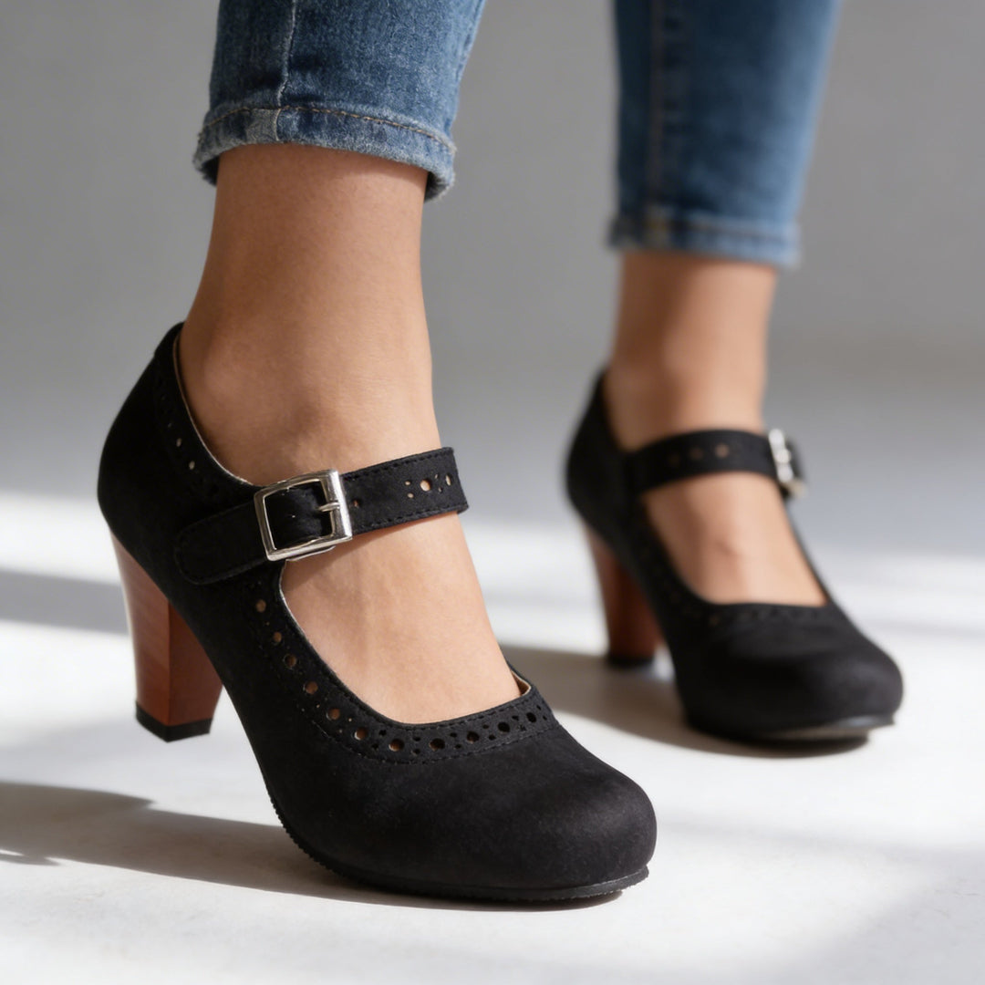 Jenna | Retro Heeled Mary Janes with Buckle Strap