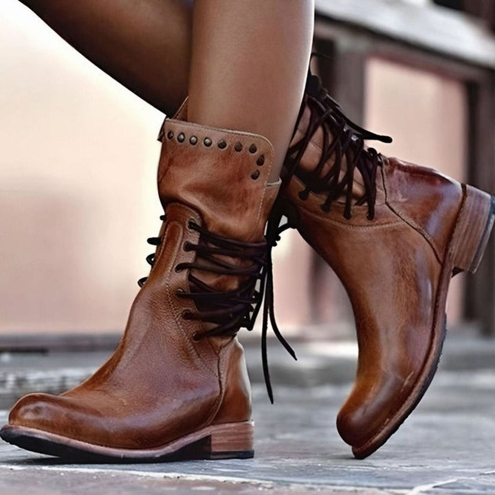 Orla | Retro Leather Lace-Up Ankle Boots