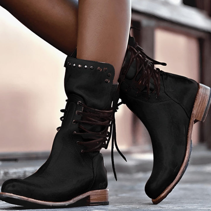 Orla | Retro Leather Lace-Up Ankle Boots