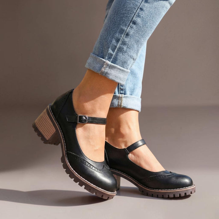 Katelyn | Retro Leather Mary Jane Heels with Ankle Strap