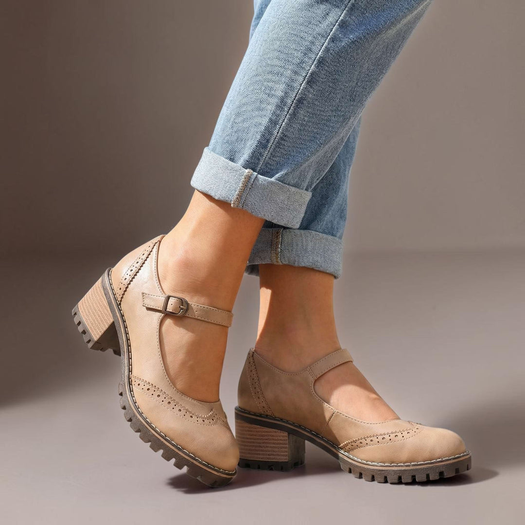 Katelyn | Retro Leather Mary Jane Heels with Ankle Strap