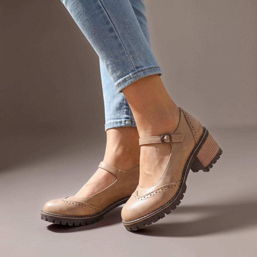Katelyn | Retro Leather Mary Jane Heels with Ankle Strap