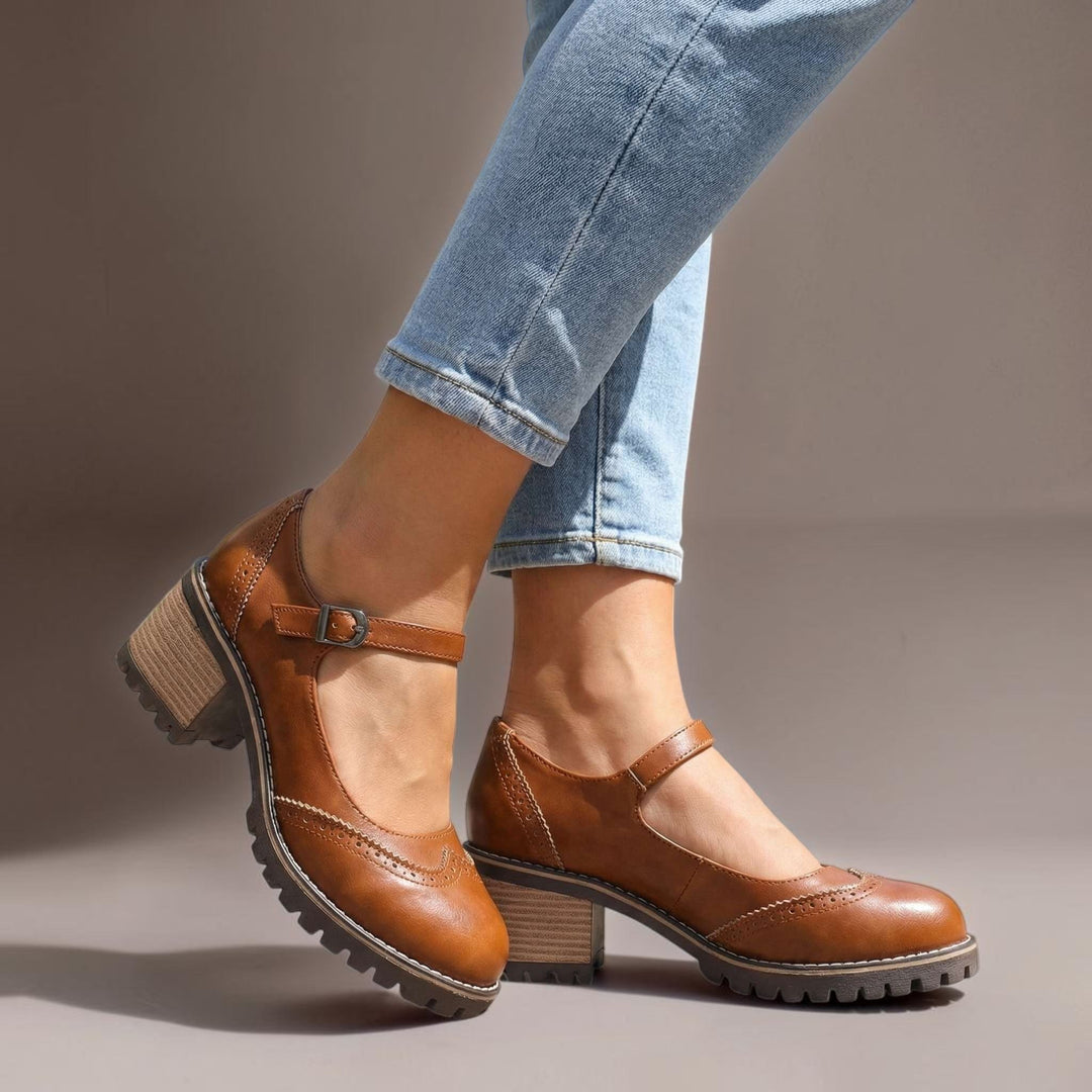 Katelyn | Retro Leather Mary Jane Heels with Ankle Strap