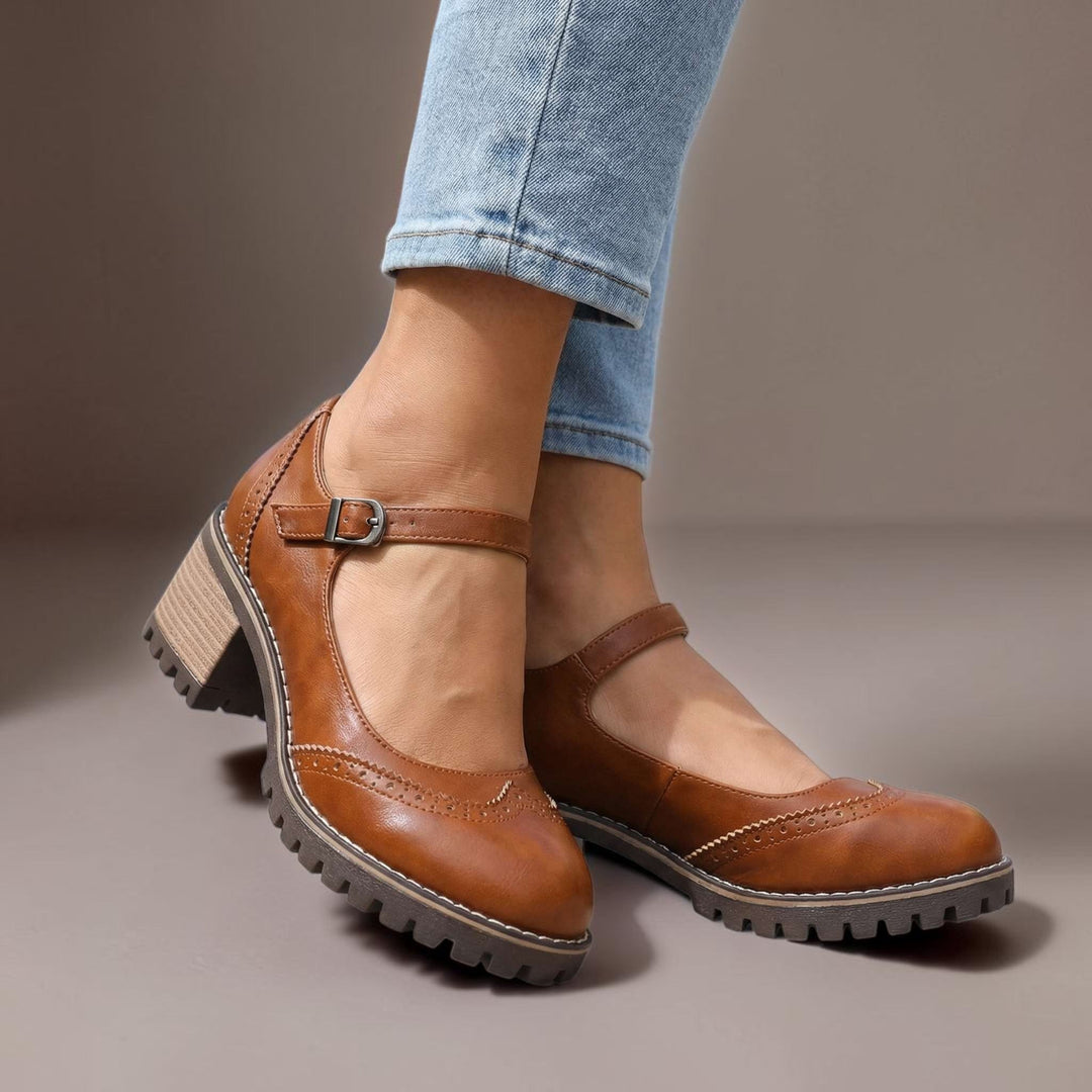 Katelyn | Retro Leather Mary Jane Heels with Ankle Strap
