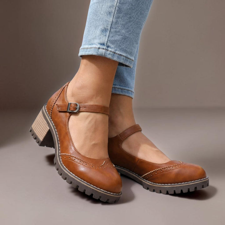 Katelyn | Retro Leather Mary Jane Heels with Ankle Strap