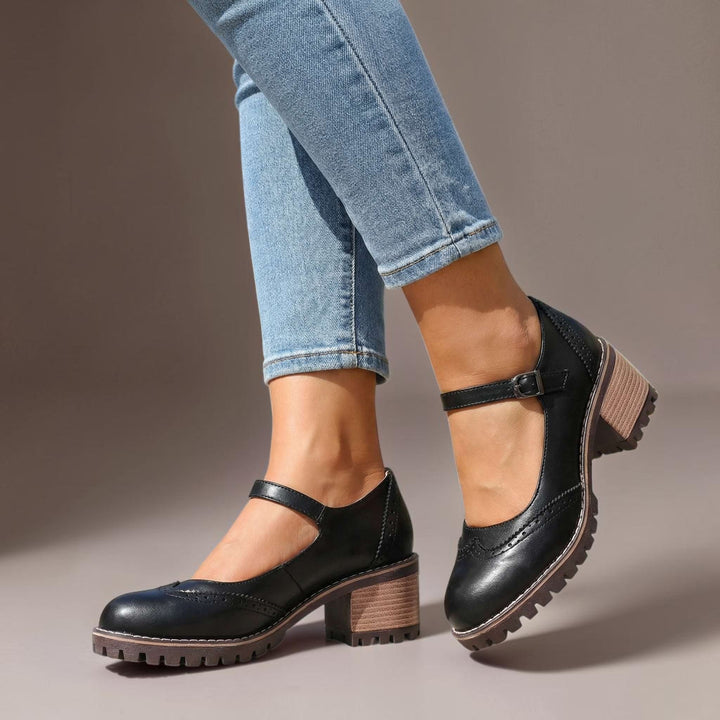 Katelyn | Retro Leather Mary Jane Heels with Ankle Strap