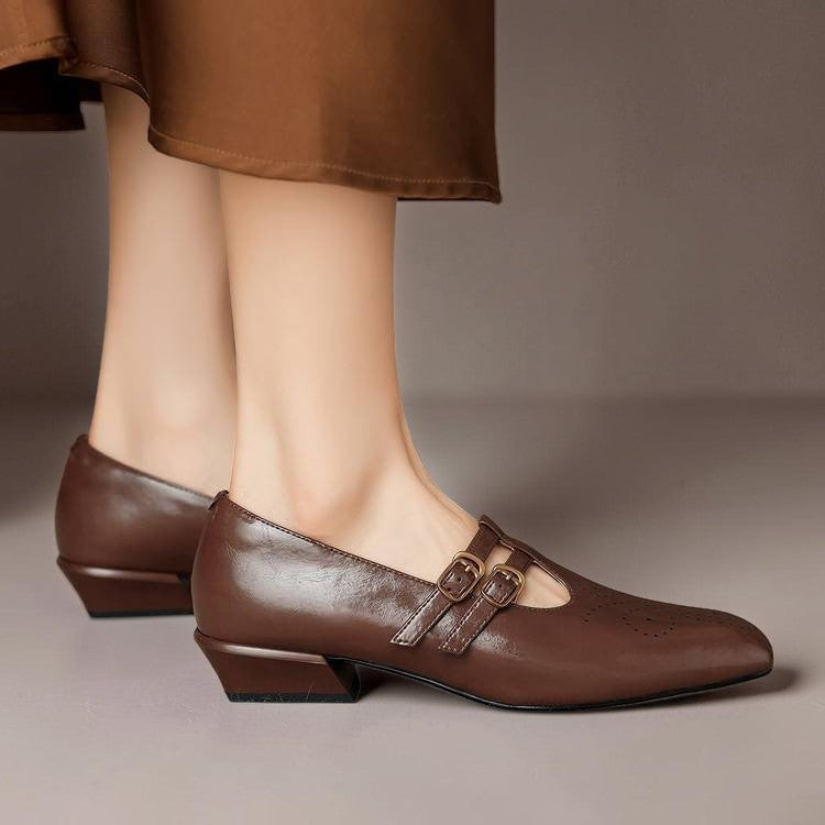 Macie | Retro Leather Mary Jane Shoes with Block Heel