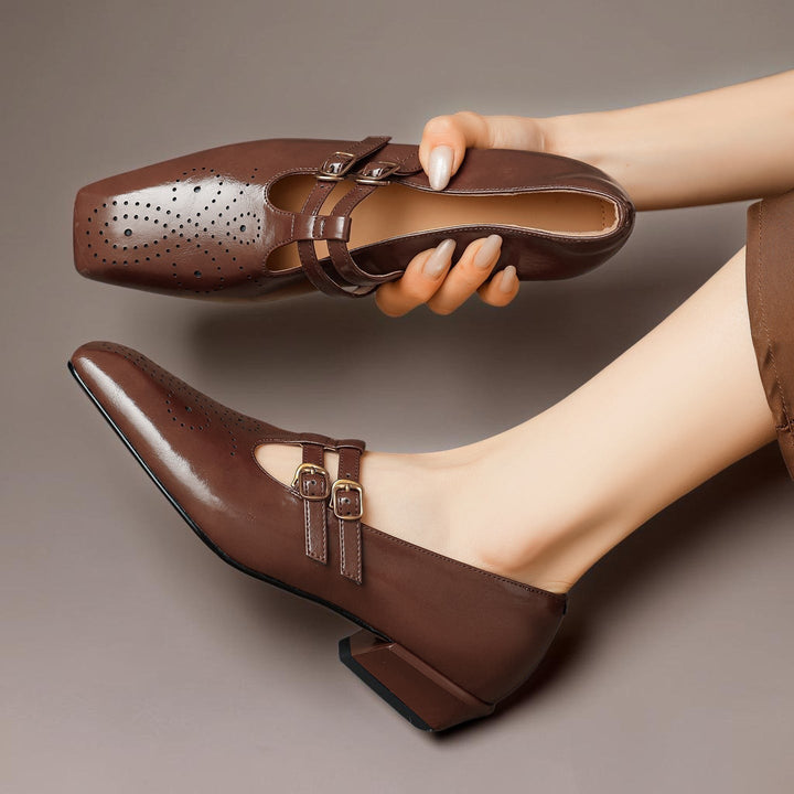 Macie | Retro Leather Mary Jane Shoes with Block Heel