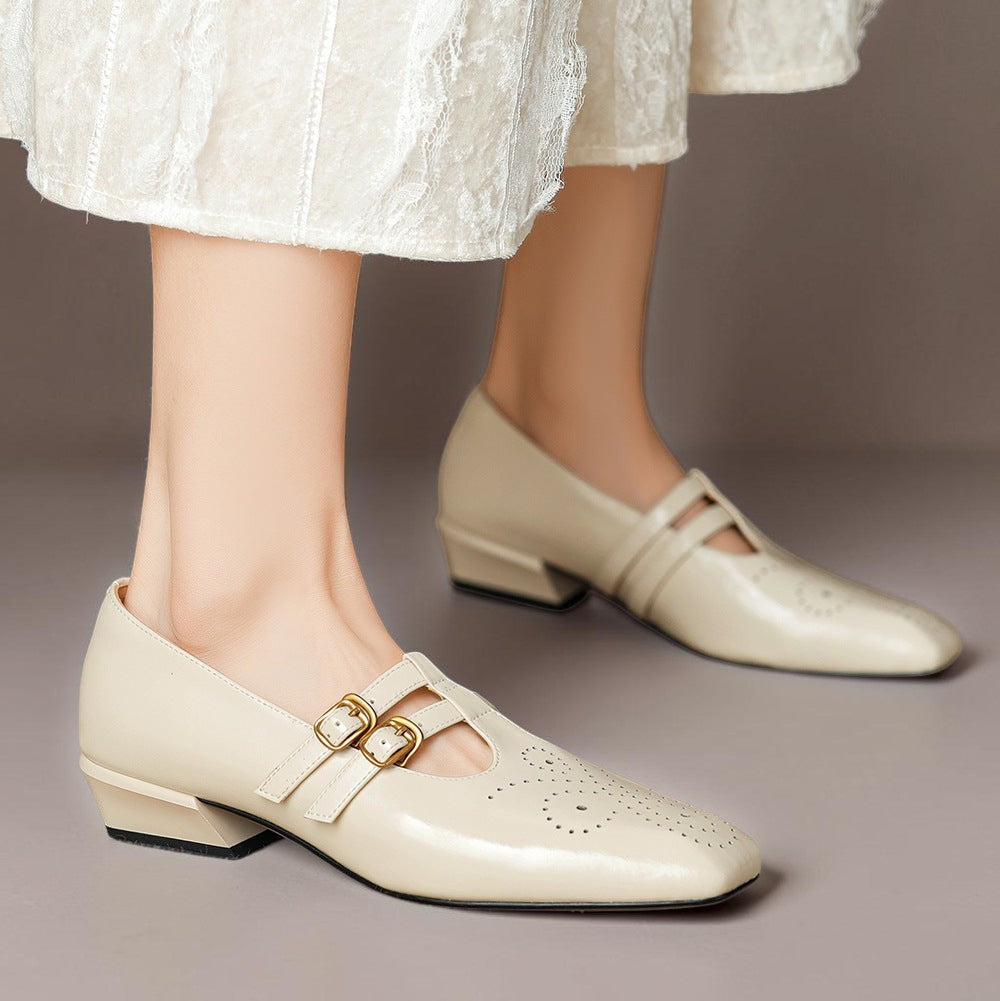 Macie | Retro Leather Mary Jane Shoes with Block Heel