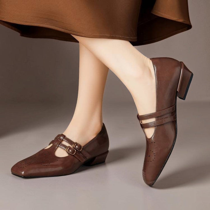 Macie | Retro Leather Mary Jane Shoes with Block Heel