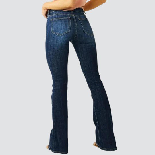 Carrie | Retro Mid Rise Slim Flared Jeans in Dark Wash Stretch Denim