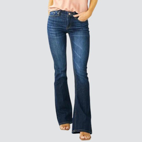Carrie | Retro Mid Rise Slim Flared Jeans in Dark Wash Stretch Denim