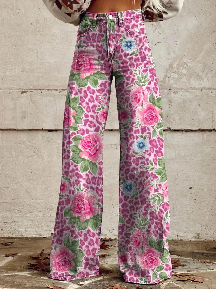 Kiki | Retro Printed Trousers with High Waist and Full Length Flare