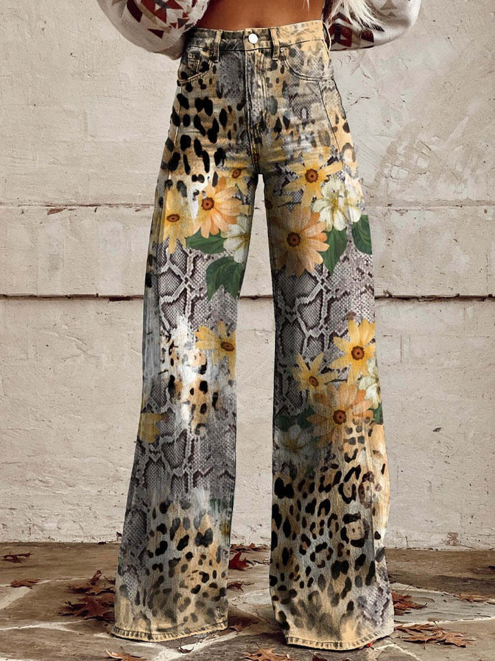 Kiki | Retro Printed Trousers with High Waist and Full Length Flare