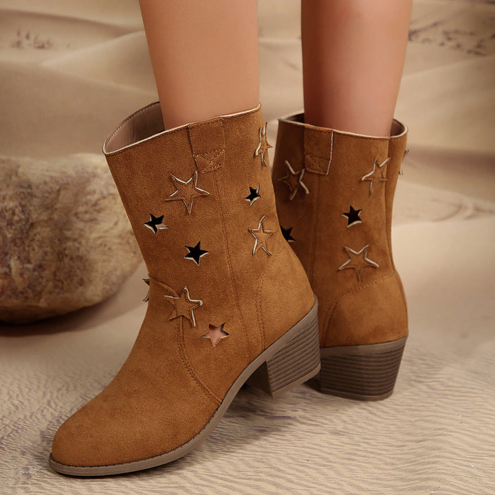Elaina | Retro Suede Cowboy Boots with Block Heel