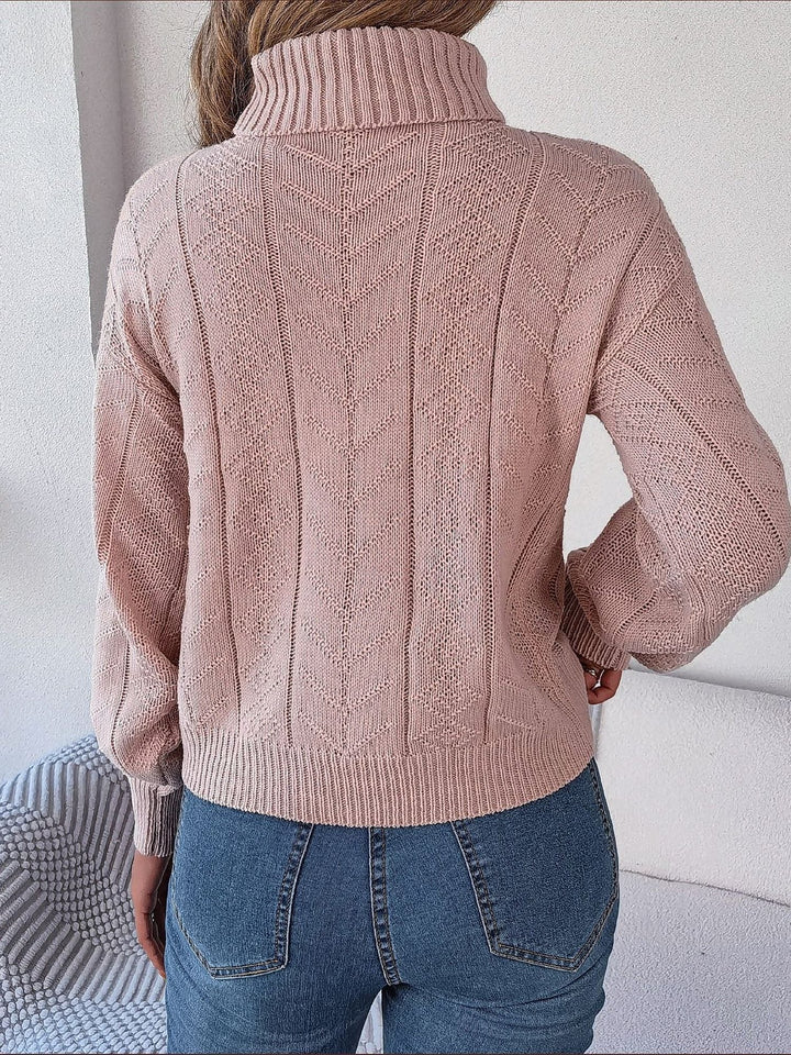 Elina | Rich Cable Knit Turtleneck Sweater with Puff Sleeves