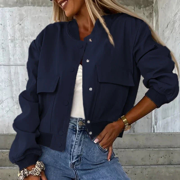 Hunter | Cropped Bomber Jacket with Snap Front and Flap Pockets