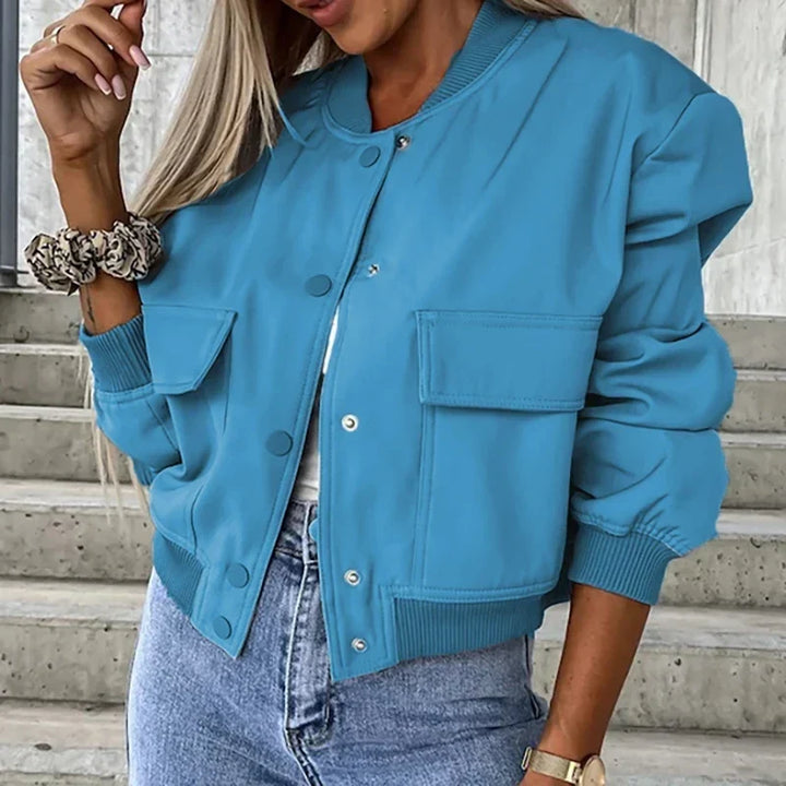 Hunter | Cropped Bomber Jacket with Snap Front and Flap Pockets