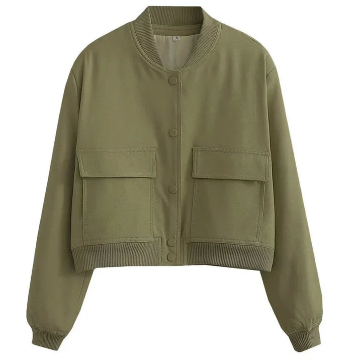 Hunter | Cropped Bomber Jacket with Snap Front and Flap Pockets