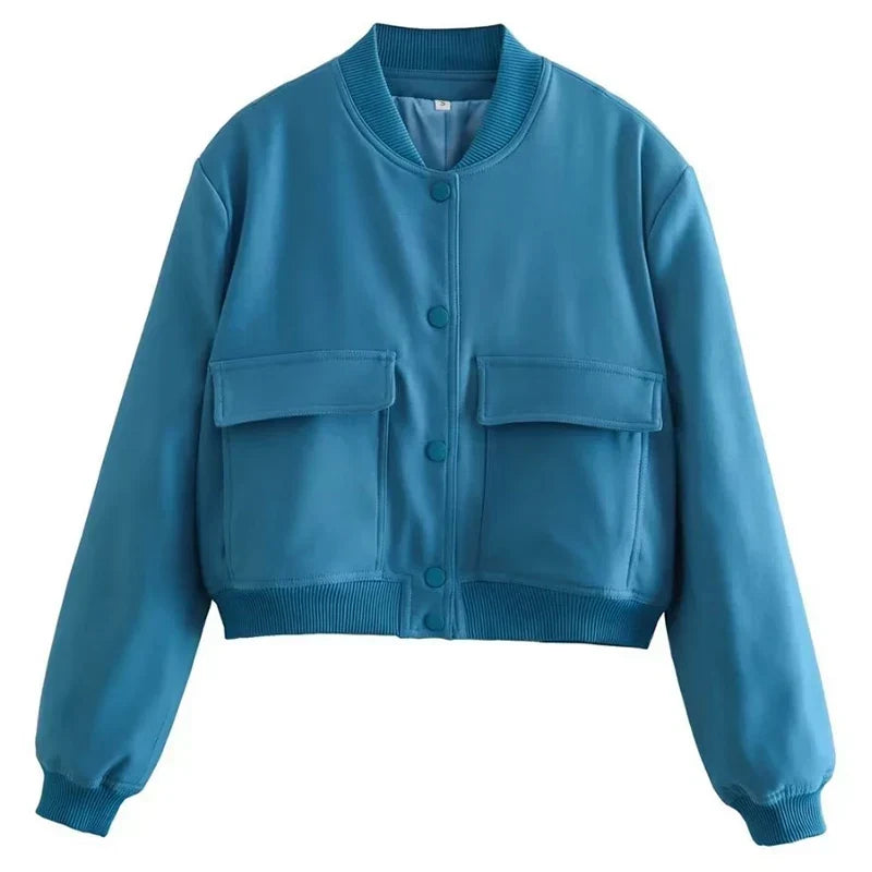 Hunter | Cropped Bomber Jacket with Snap Front and Flap Pockets
