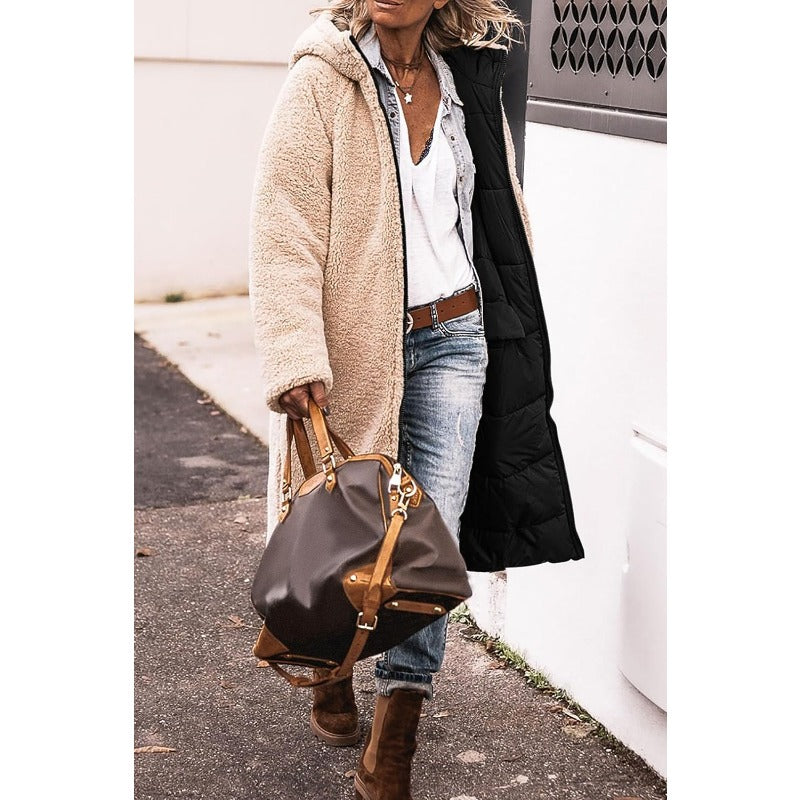 Beth | Long Reversible Puffer Coat with Sherpa Lining and Hood