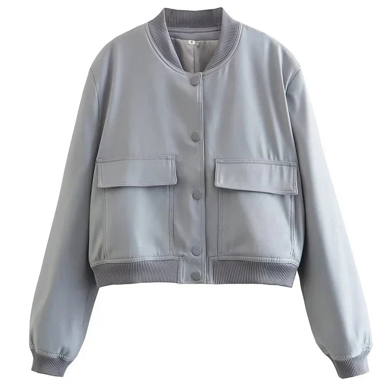 Hunter | Cropped Bomber Jacket with Snap Front and Flap Pockets