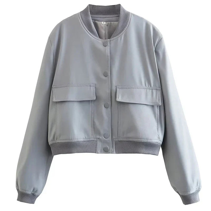Hunter | Cropped Bomber Jacket with Snap Front and Flap Pockets