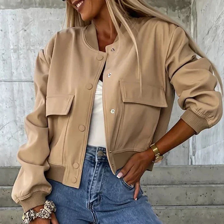 Hunter | Cropped Bomber Jacket with Snap Front and Flap Pockets