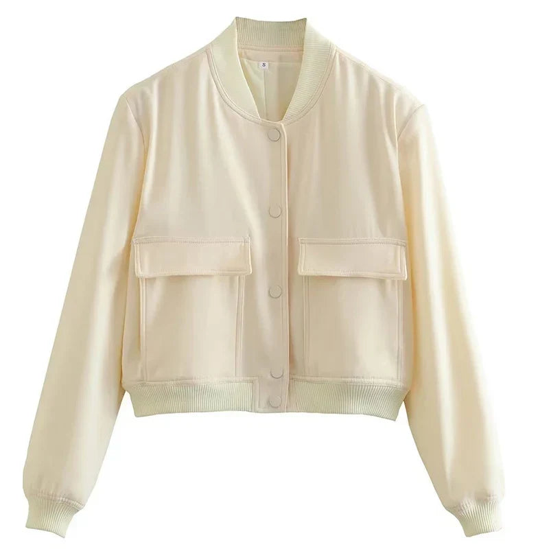 Hunter | Cropped Bomber Jacket with Snap Front and Flap Pockets