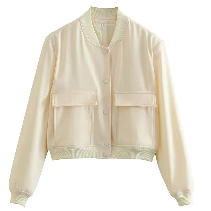 Hunter | Cropped Bomber Jacket with Snap Front and Flap Pockets
