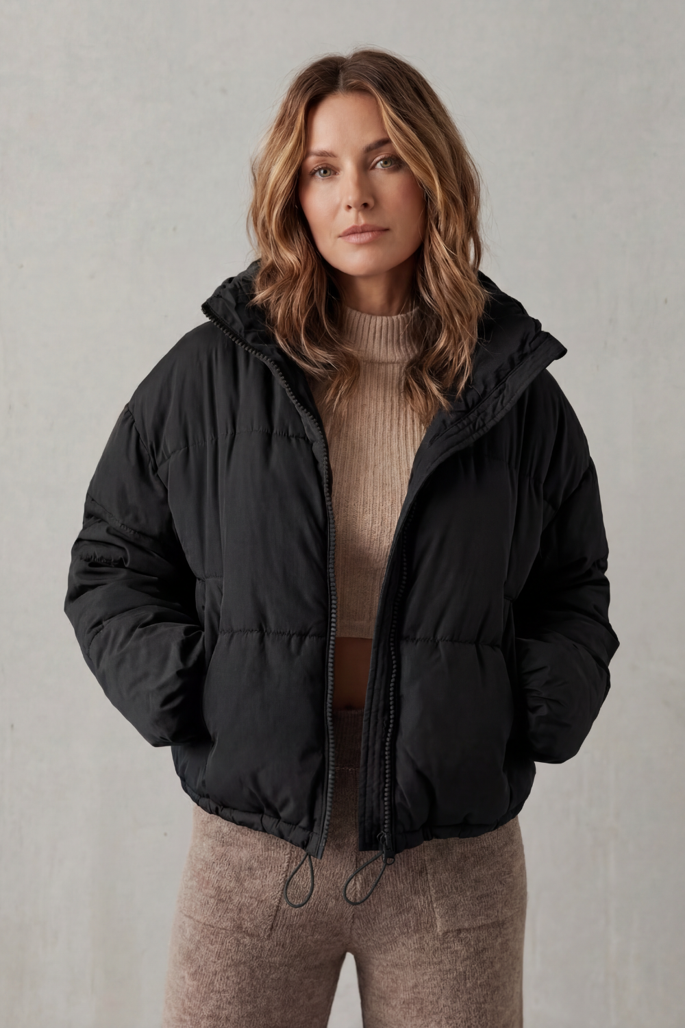 Halo | Women's Cropped Hooded Puffer Jacket with Drawstring Hem