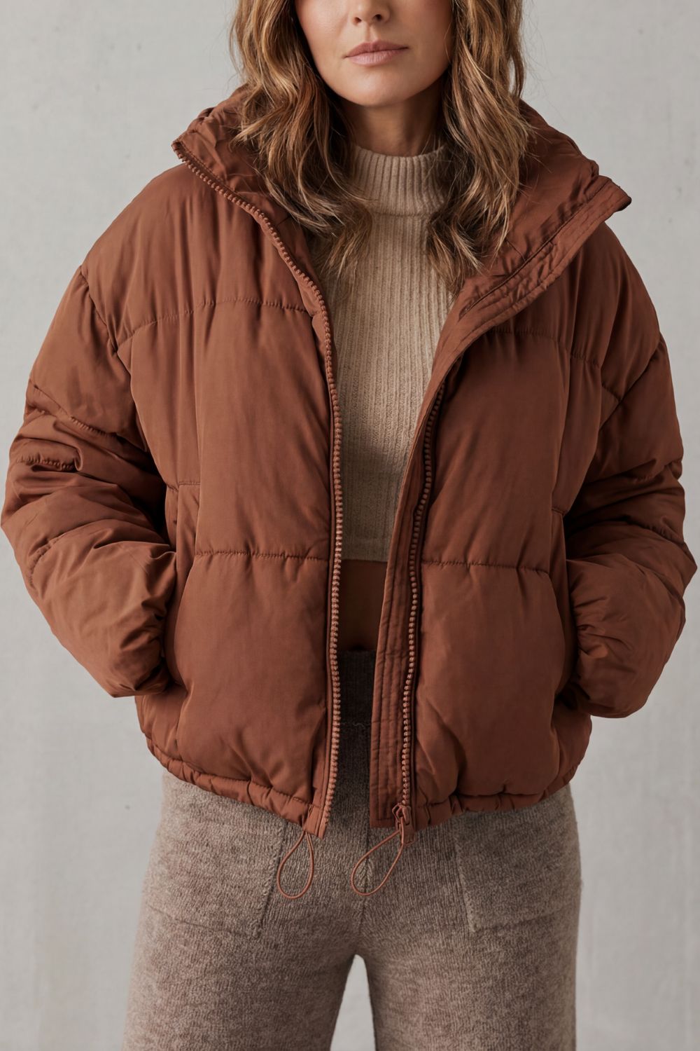 Halo | Women's Cropped Hooded Puffer Jacket with Drawstring Hem