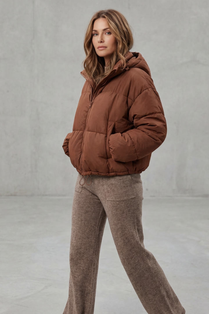 Halo | Women's Cropped Hooded Puffer Jacket with Drawstring Hem