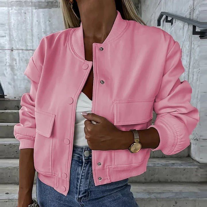 Hunter | Cropped Bomber Jacket with Snap Front and Flap Pockets