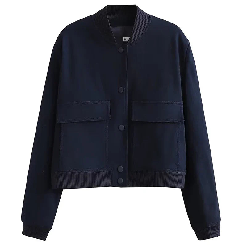 Hunter | Cropped Bomber Jacket with Snap Front and Flap Pockets