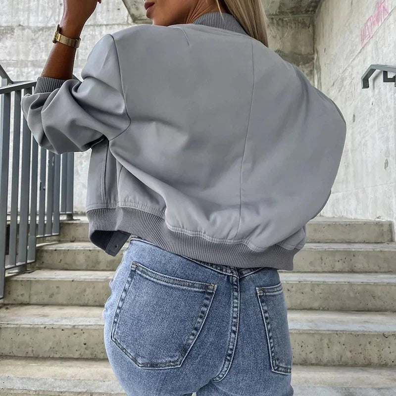 Hunter | Cropped Bomber Jacket with Snap Front and Flap Pockets