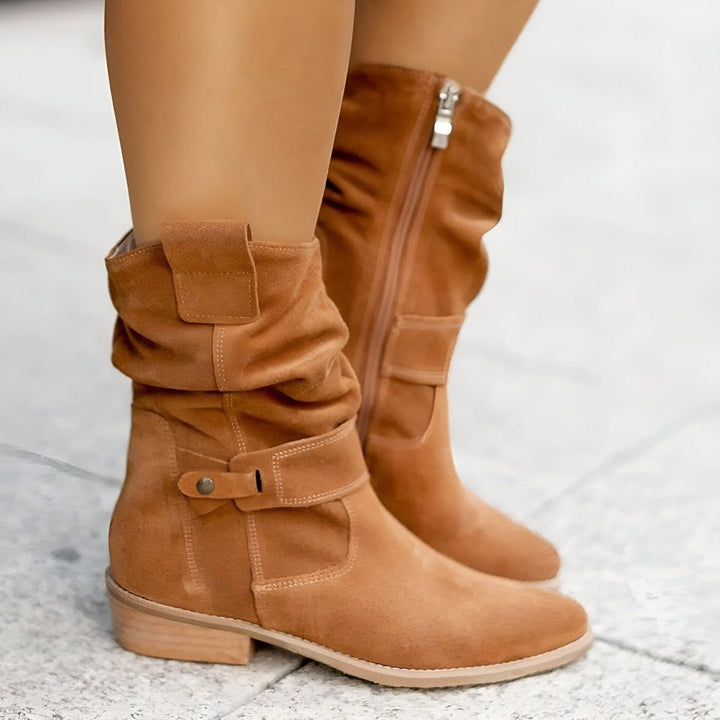 Aurora | Slouchy Suede Mid-Calf Boots with Block Heel