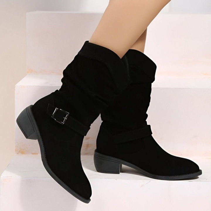 Aurora | Slouchy Suede Mid-Calf Boots with Block Heel