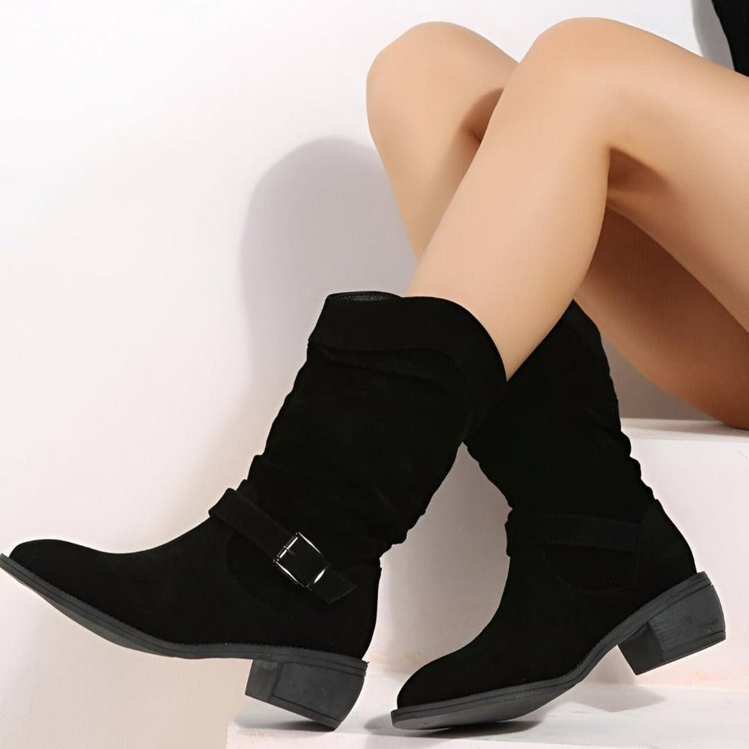 Aurora | Slouchy Suede Mid-Calf Boots with Block Heel