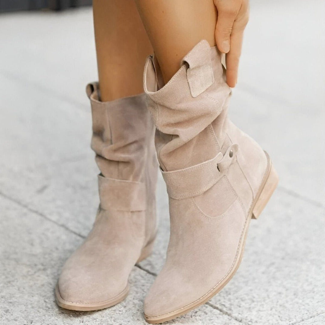Aurora | Slouchy Suede Mid-Calf Boots with Block Heel
