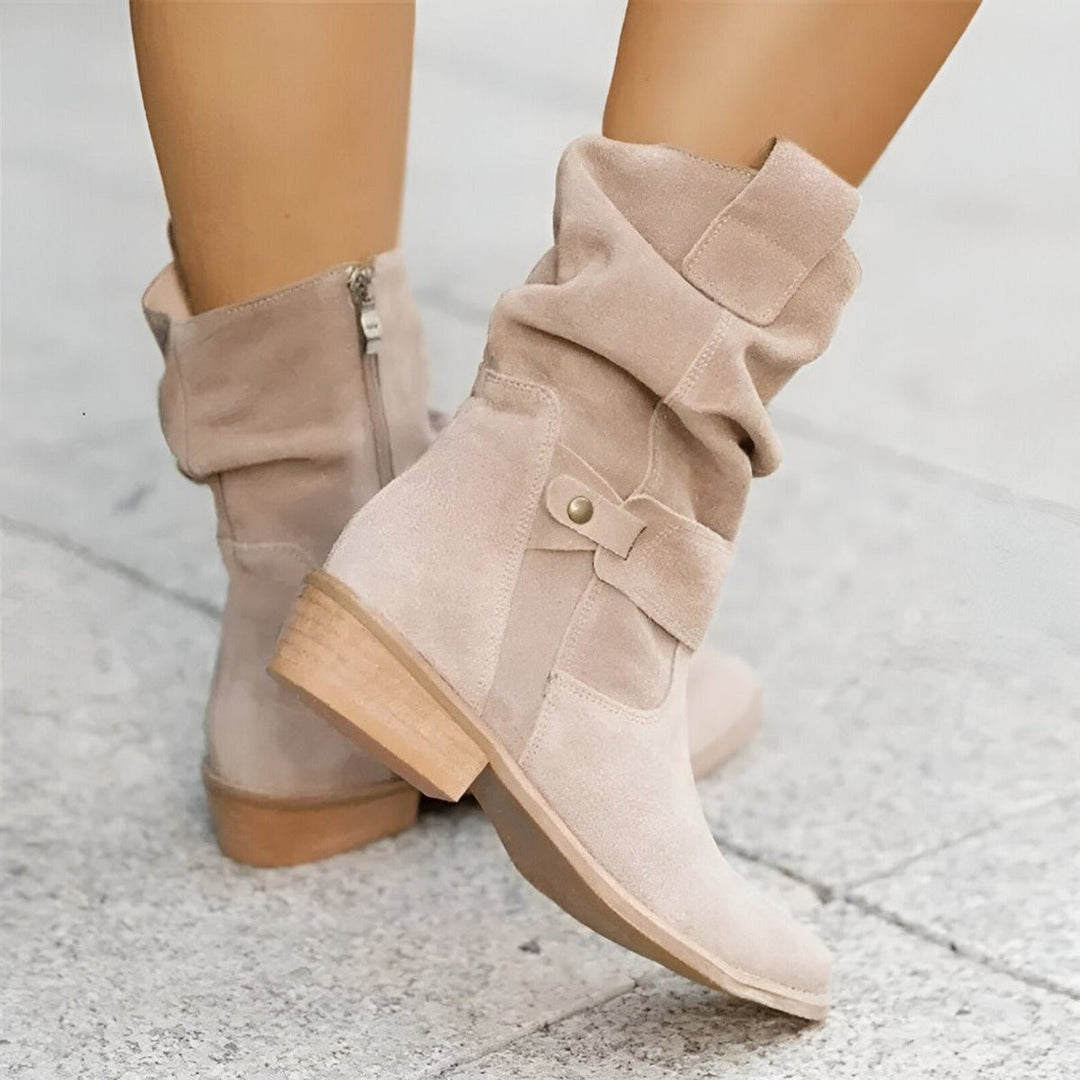 Aurora | Slouchy Suede Mid-Calf Boots with Block Heel