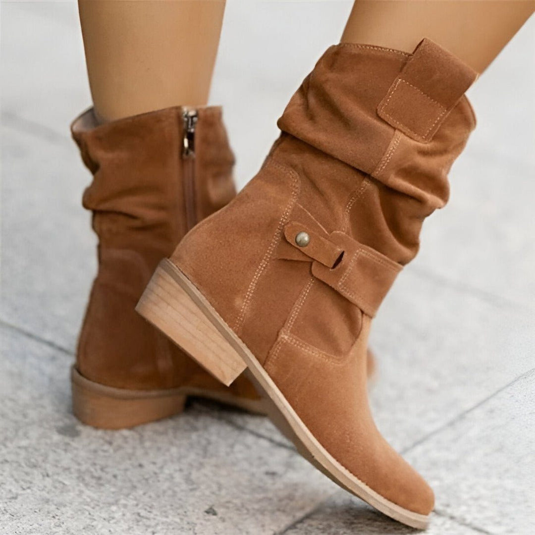 Aurora | Slouchy Suede Mid-Calf Boots with Block Heel