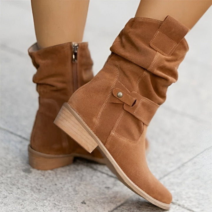 Aurora | Slouchy Suede Mid-Calf Boots with Block Heel