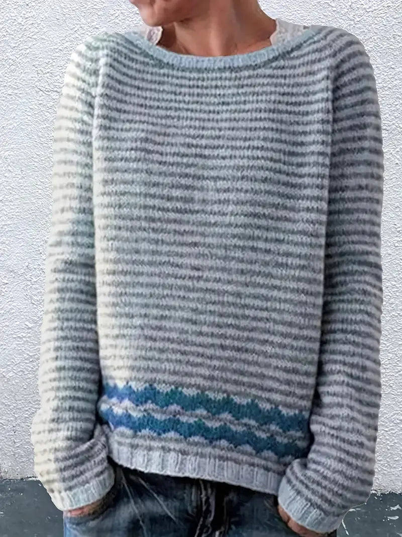 Kayla | Soft Striped Knit Sweater with Patterned Hem