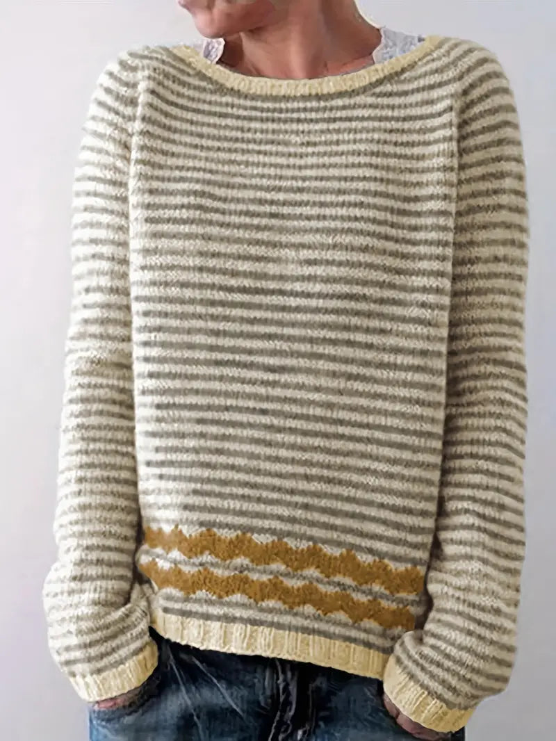Kayla | Soft Striped Knit Sweater with Patterned Hem
